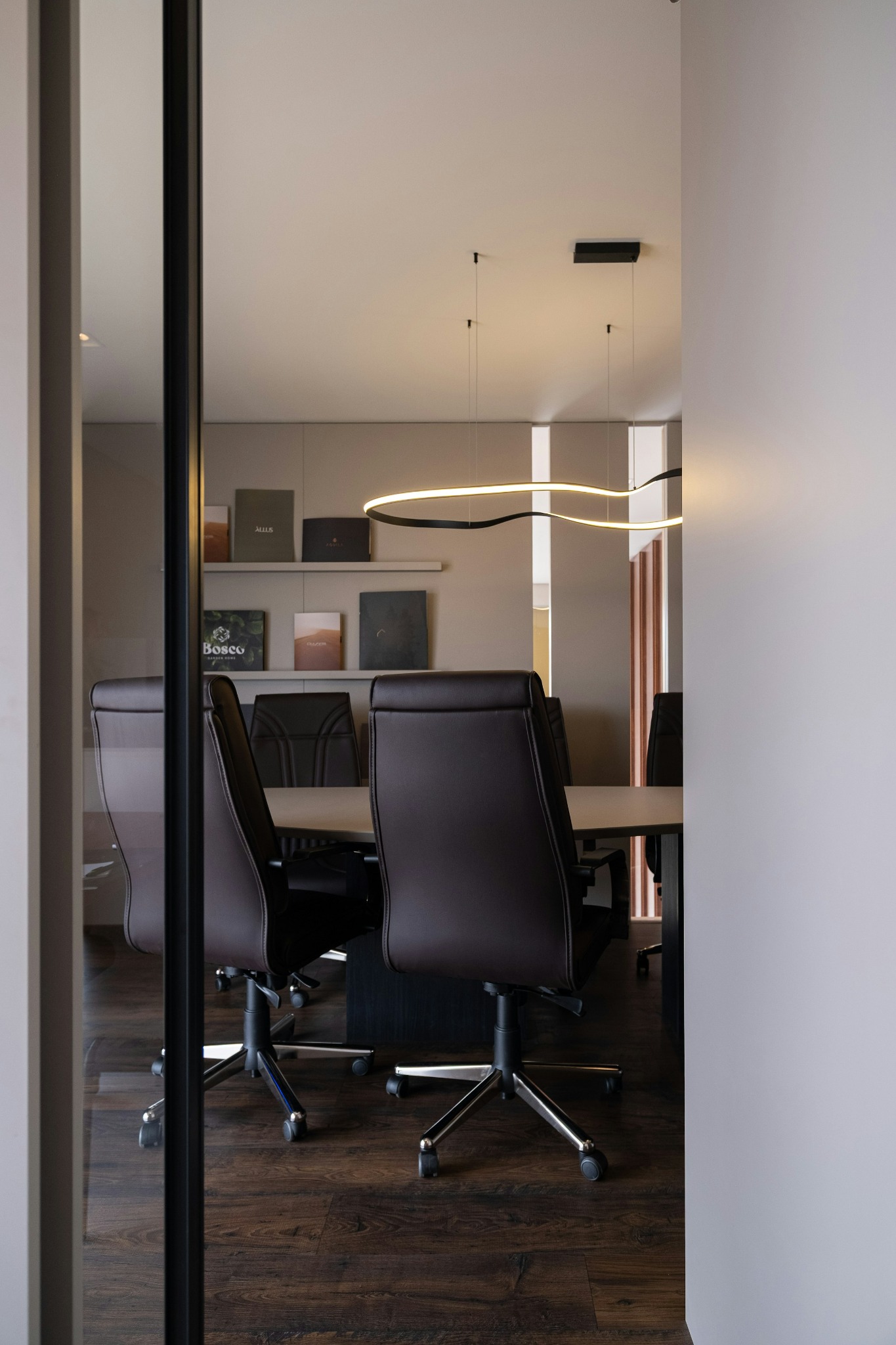 Boardroom table and seating in a corporate executive office
