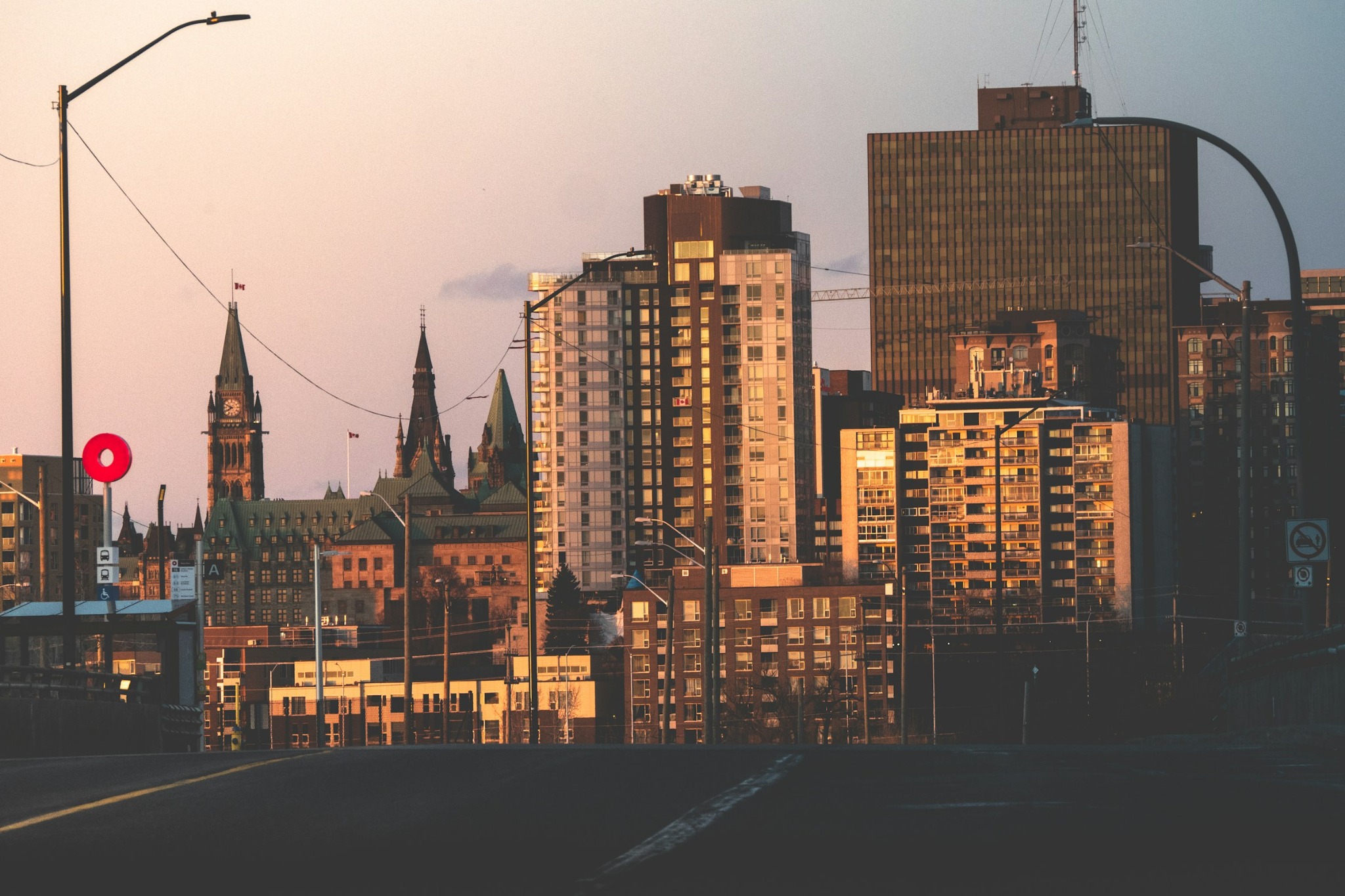 Commercial office towers rising above a downtown financial district